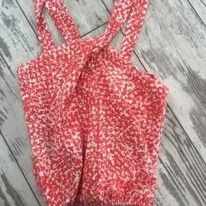 🌸 Tyche Women’s Small Coral & White Geometric Halter Top